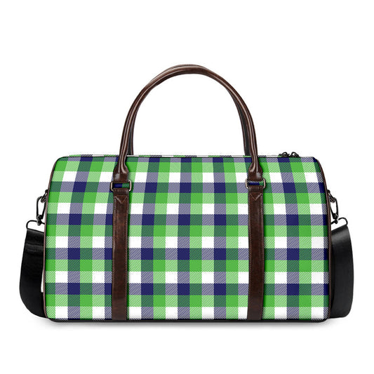 White Green And Blue Buffalo Plaid Print Duffle Bag