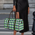 White Green And Blue Buffalo Plaid Print Duffle Bag