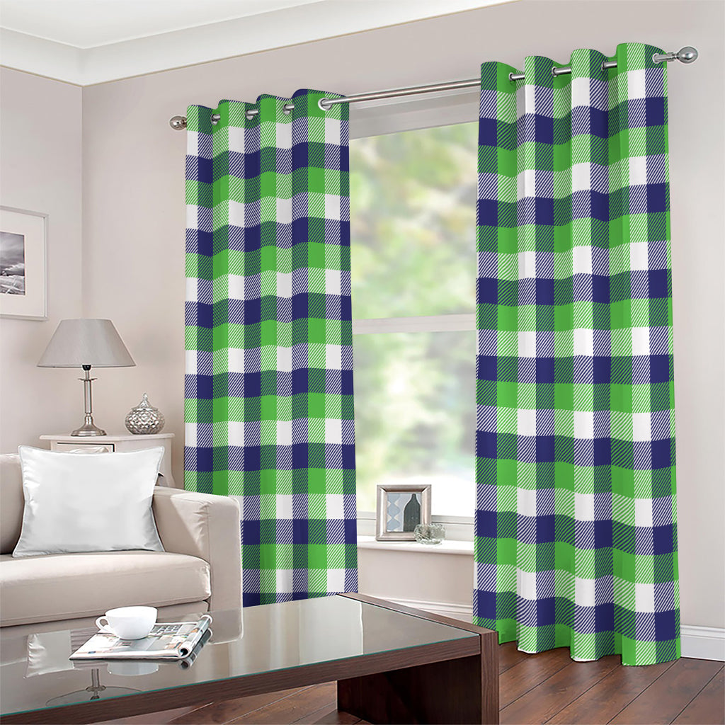 White Green And Blue Buffalo Plaid Print Extra Wide Grommet Curtains