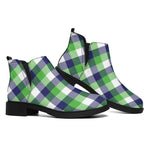 White Green And Blue Buffalo Plaid Print Flat Ankle Boots