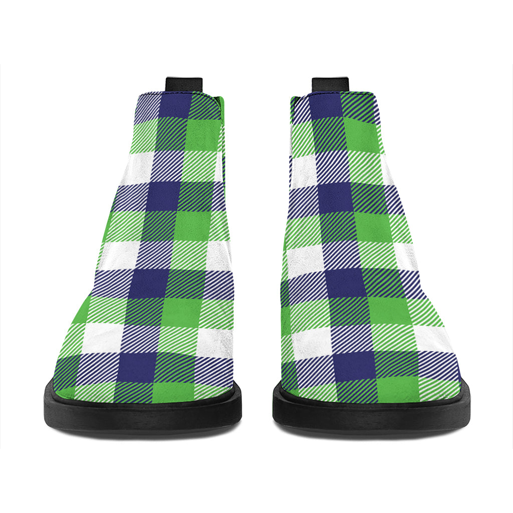 White Green And Blue Buffalo Plaid Print Flat Ankle Boots