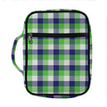 White Green And Blue Buffalo Plaid Print Front Pocket Bible Bag