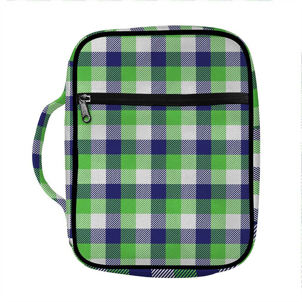 White Green And Blue Buffalo Plaid Print Front Pocket Bible Bag