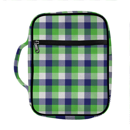 White Green And Blue Buffalo Plaid Print Front Pocket Bible Bag