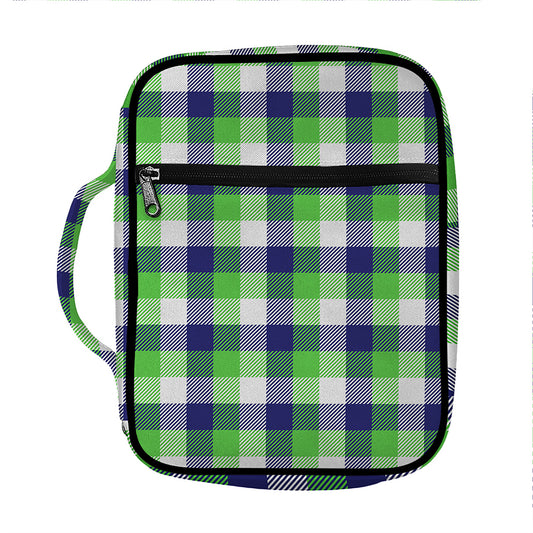 White Green And Blue Buffalo Plaid Print Front Pocket Bible Bag