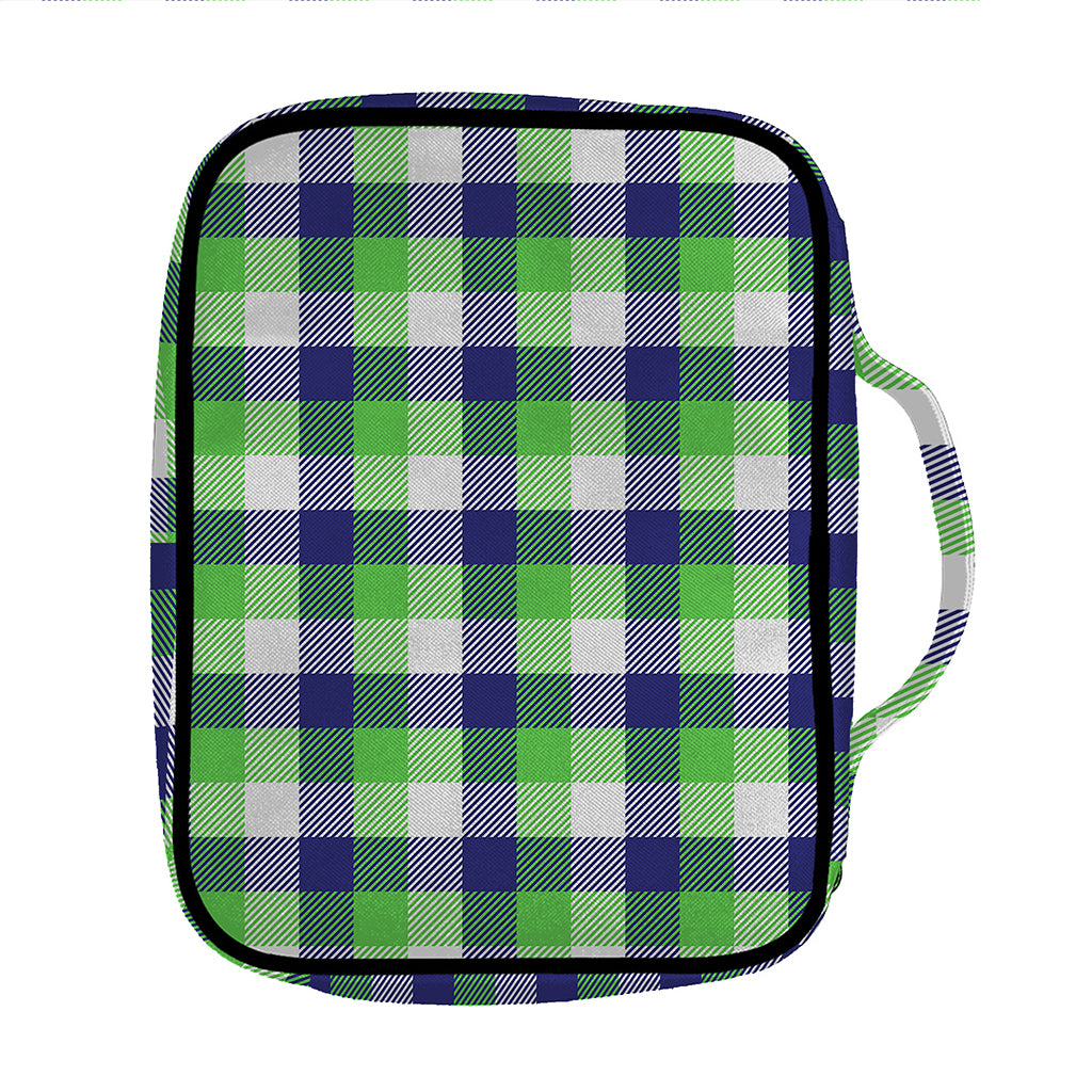 White Green And Blue Buffalo Plaid Print Front Pocket Bible Bag
