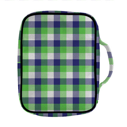 White Green And Blue Buffalo Plaid Print Front Pocket Bible Bag