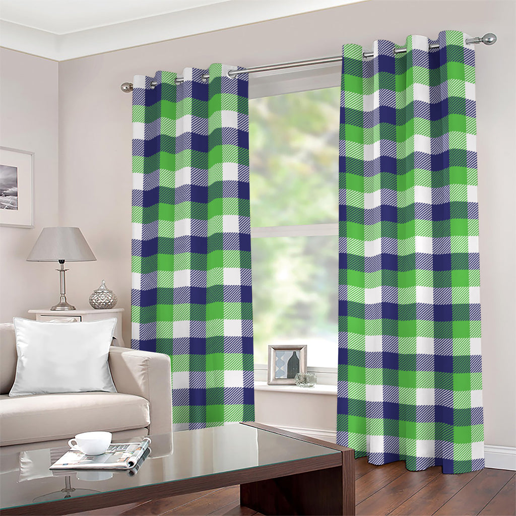 White Green And Blue Buffalo Plaid Print Grommet Curtains