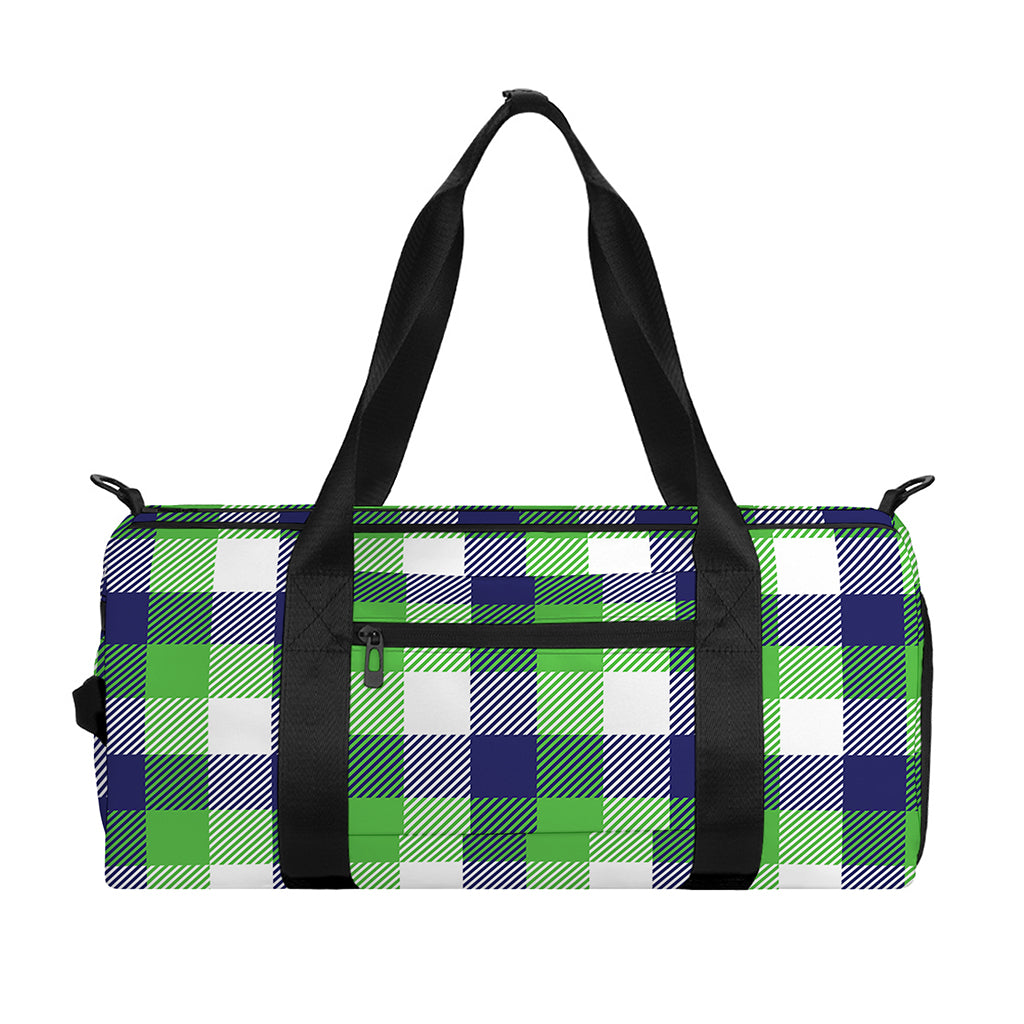 White Green And Blue Buffalo Plaid Print Gym Bag