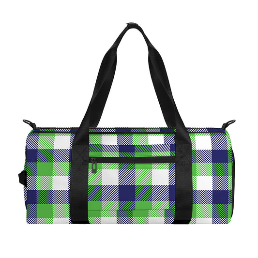 White Green And Blue Buffalo Plaid Print Gym Bag