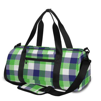 White Green And Blue Buffalo Plaid Print Gym Bag