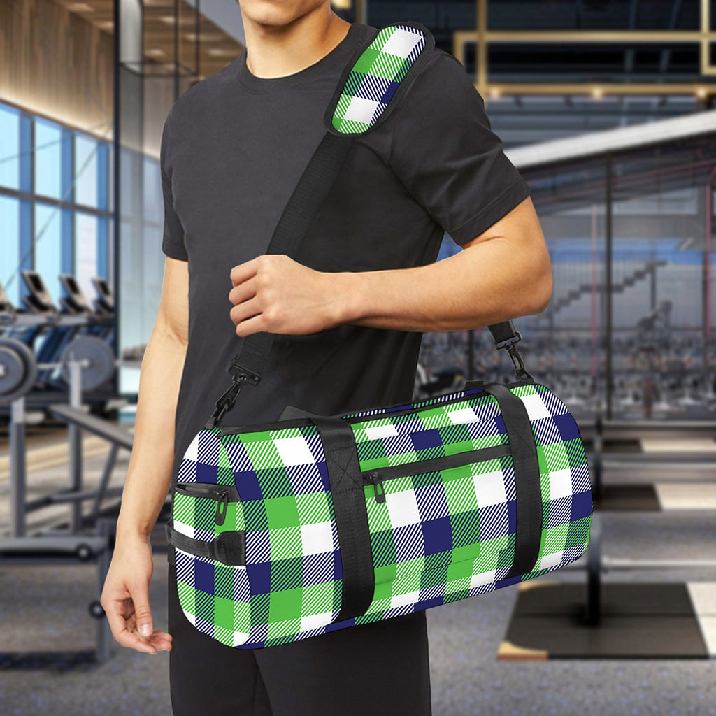 White Green And Blue Buffalo Plaid Print Gym Bag