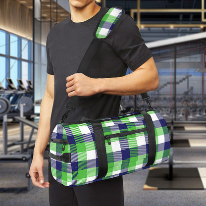 White Green And Blue Buffalo Plaid Print Gym Bag