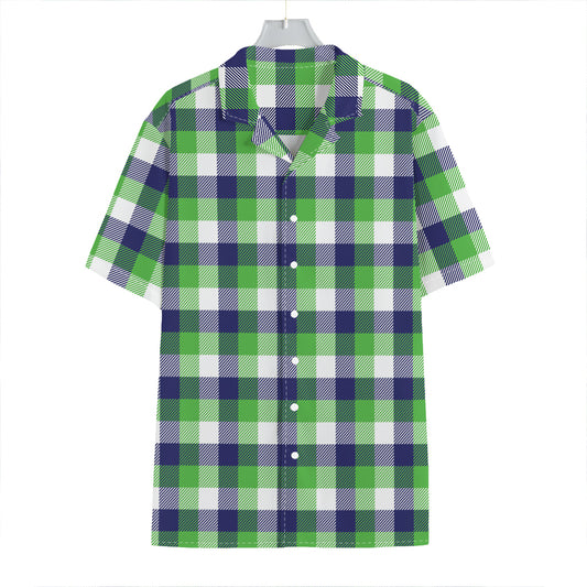 White Green And Blue Buffalo Plaid Print Hawaiian Shirt