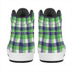 White Green And Blue Buffalo Plaid Print High Top Leather Sneakers