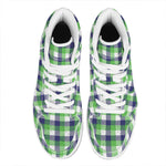 White Green And Blue Buffalo Plaid Print High Top Leather Sneakers
