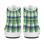 White Green And Blue Buffalo Plaid Print High Top Leather Sneakers