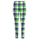 White Green And Blue Buffalo Plaid Print High-Waisted Pocket Leggings