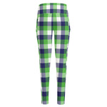 White Green And Blue Buffalo Plaid Print High-Waisted Pocket Leggings