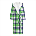 White Green And Blue Buffalo Plaid Print Hooded Bathrobe