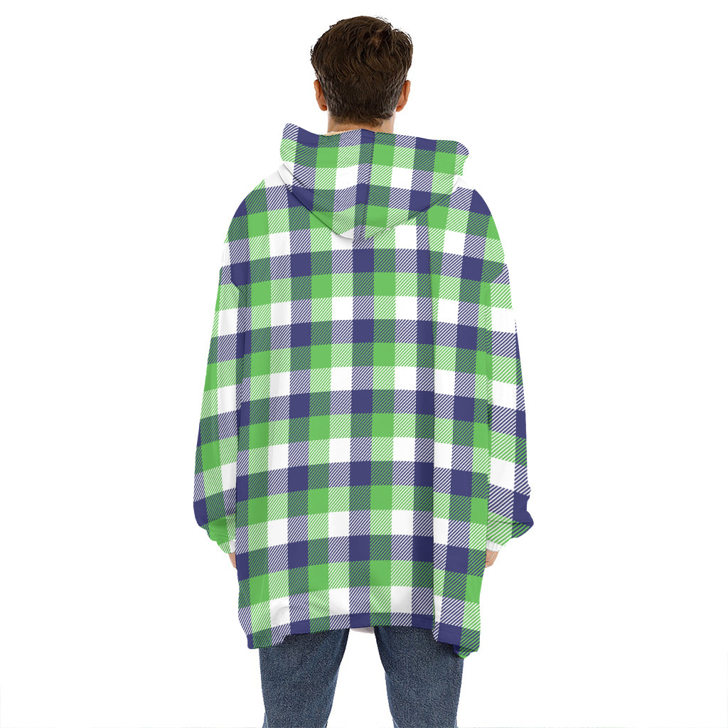 White Green And Blue Buffalo Plaid Print Hoodie Blanket