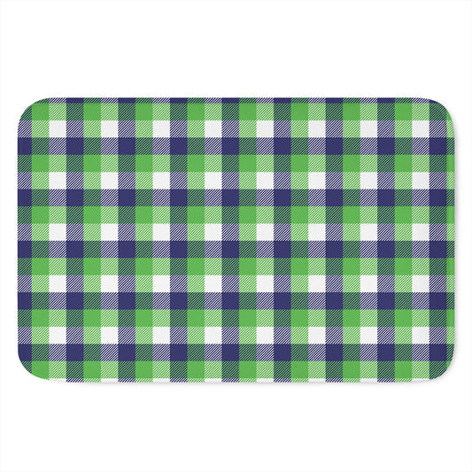 White Green And Blue Buffalo Plaid Print Indoor Door Mat