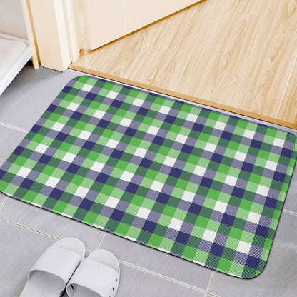 White Green And Blue Buffalo Plaid Print Indoor Door Mat