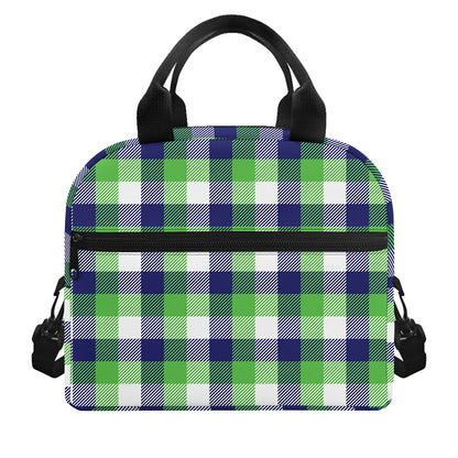 White Green And Blue Buffalo Plaid Print Insulated Lunch Bag