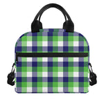 White Green And Blue Buffalo Plaid Print Insulated Lunch Bag