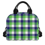 White Green And Blue Buffalo Plaid Print Insulated Lunch Bag