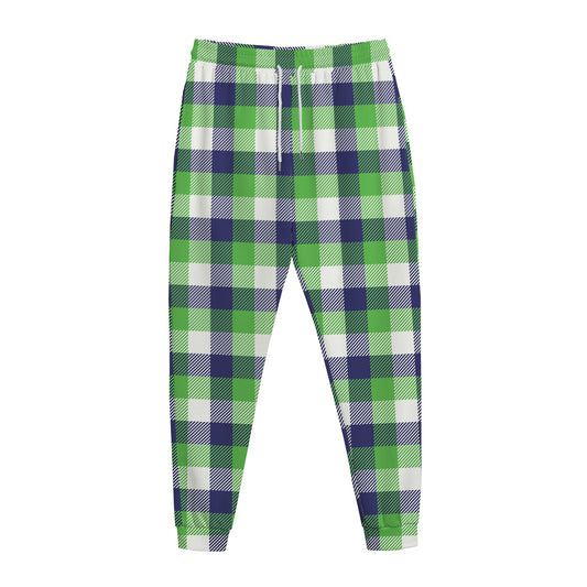 White Green And Blue Buffalo Plaid Print Jogger Pants