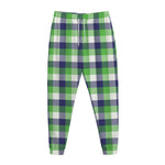 White Green And Blue Buffalo Plaid Print Jogger Pants