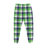 White Green And Blue Buffalo Plaid Print Jogger Pants