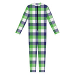 White Green And Blue Buffalo Plaid Print Jumpsuit