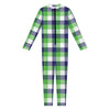 White Green And Blue Buffalo Plaid Print Jumpsuit