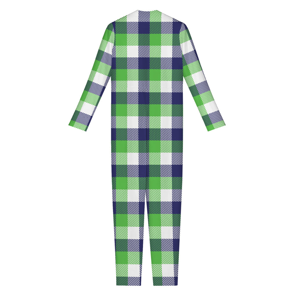 White Green And Blue Buffalo Plaid Print Jumpsuit