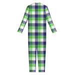 White Green And Blue Buffalo Plaid Print Jumpsuit