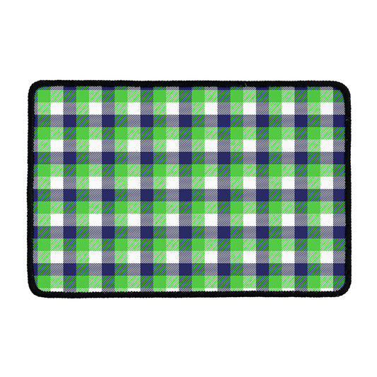 White Green And Blue Buffalo Plaid Print Kitchen Mat