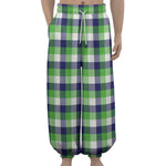 White Green And Blue Buffalo Plaid Print Lantern Pants