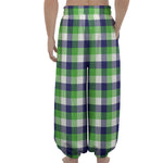 White Green And Blue Buffalo Plaid Print Lantern Pants