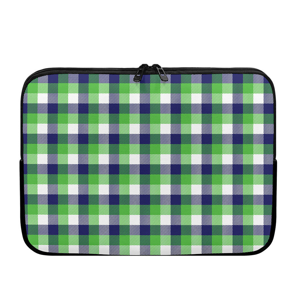 White Green And Blue Buffalo Plaid Print Laptop Sleeve