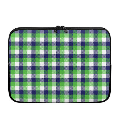 White Green And Blue Buffalo Plaid Print Laptop Sleeve