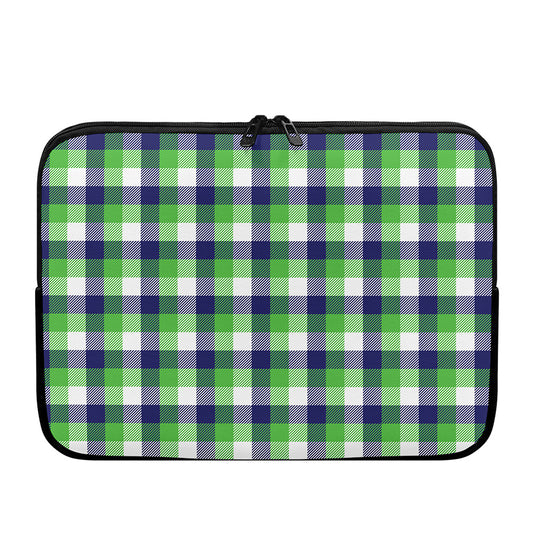 White Green And Blue Buffalo Plaid Print Laptop Sleeve