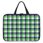 White Green And Blue Buffalo Plaid Print Laptop Sleeve With Handle