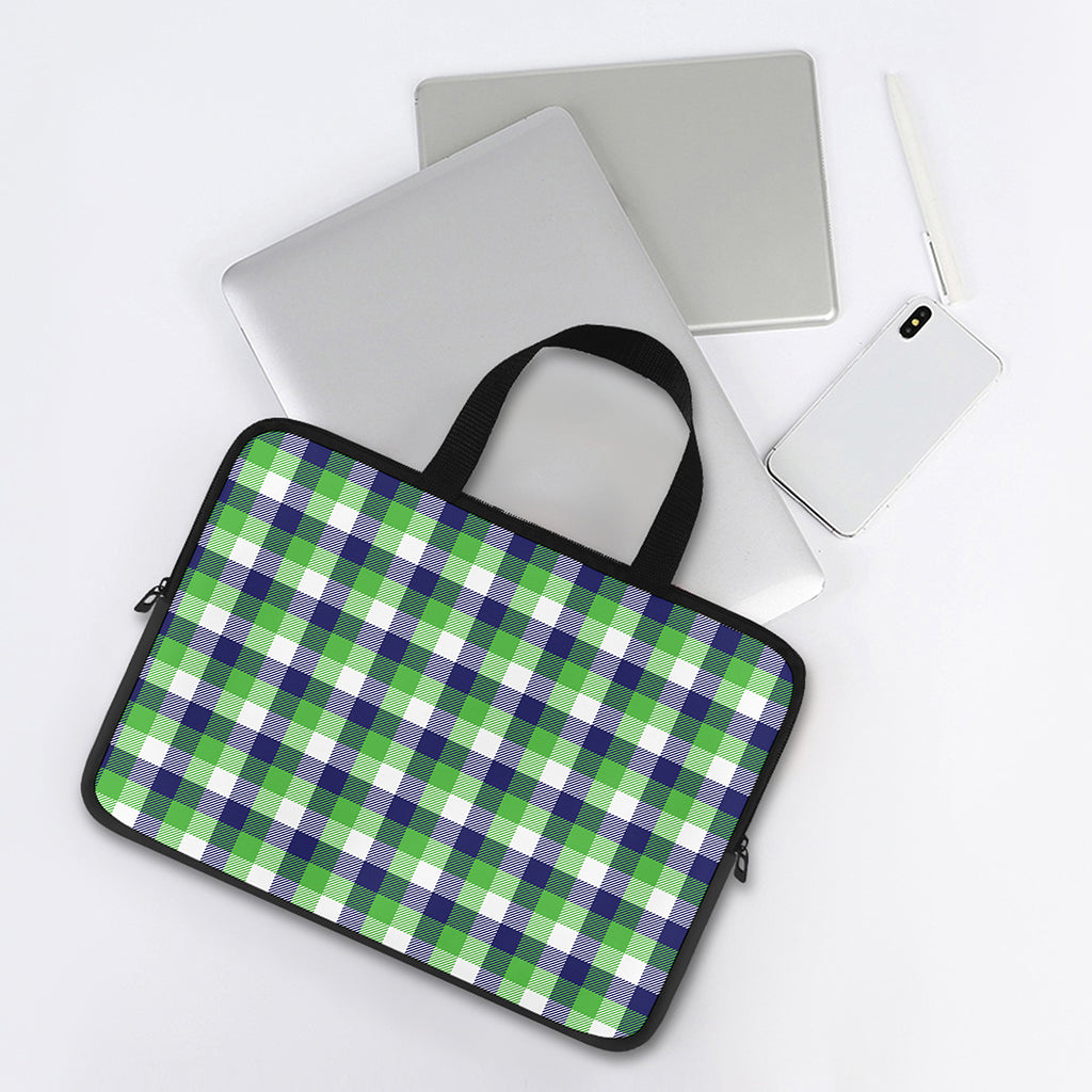 White Green And Blue Buffalo Plaid Print Laptop Sleeve With Handle