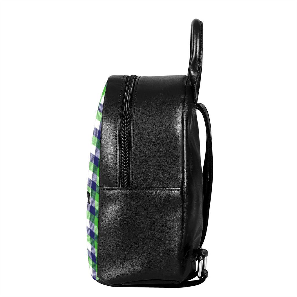 White Green And Blue Buffalo Plaid Print Leather Backpack