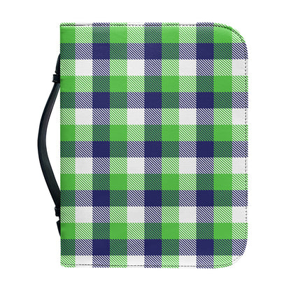 White Green And Blue Buffalo Plaid Print Leather Bible Cover