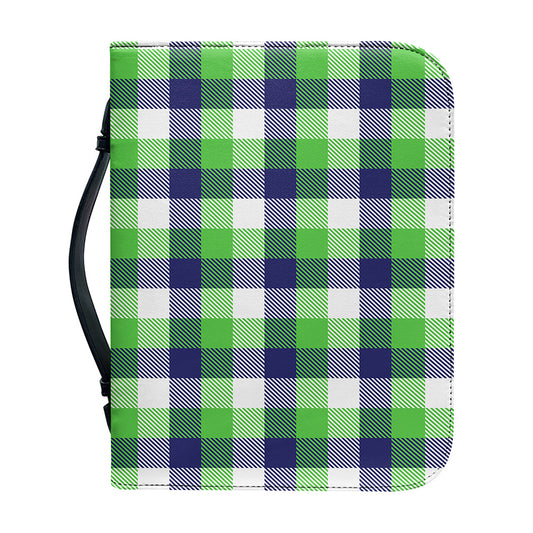 White Green And Blue Buffalo Plaid Print Leather Bible Cover