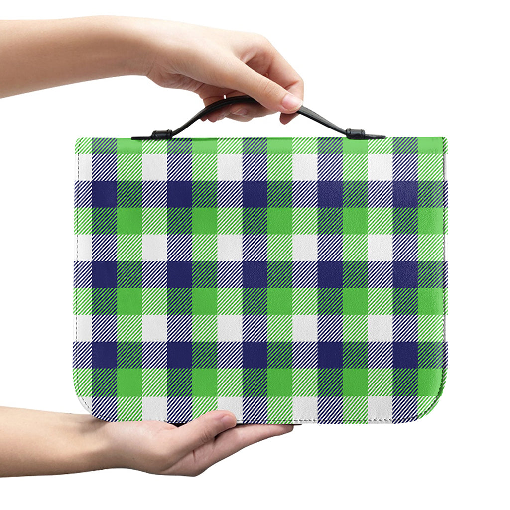 White Green And Blue Buffalo Plaid Print Leather Bible Cover