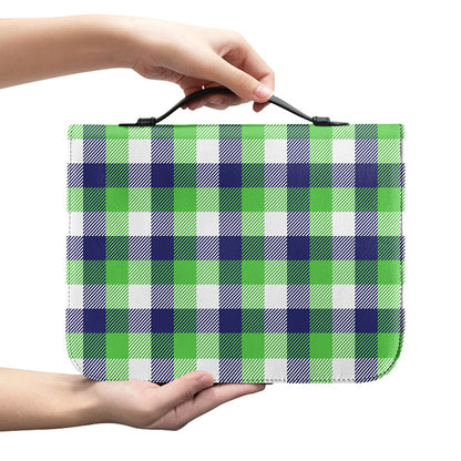 White Green And Blue Buffalo Plaid Print Leather Bible Cover